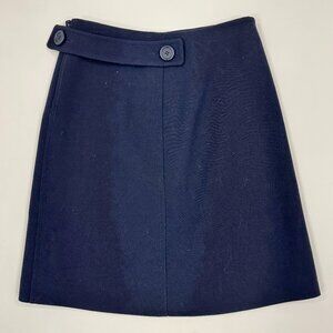 Prada Milano Navy A-Line Skirt | Tailored Waist Strap Detail | Fully Lined